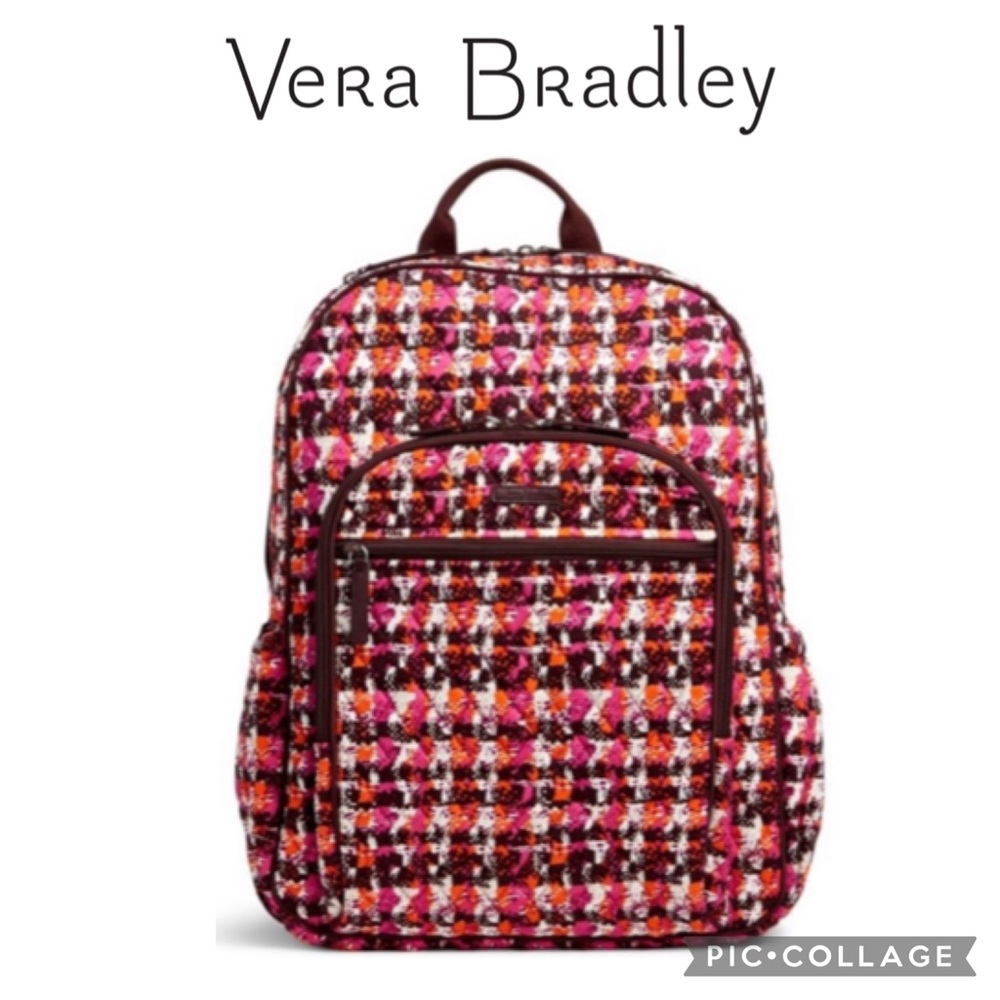 Vera Bradley Cotton Campus Tech Backpack in Pink/ Orange Houndstooth Tweed GUC